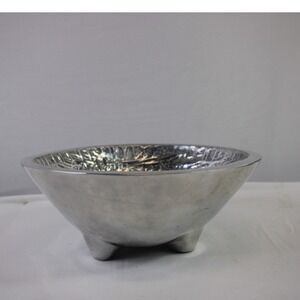 Mexican Signed Maribel Three Legged Crosshatch Coast Aluminum Bowl 8" MCM